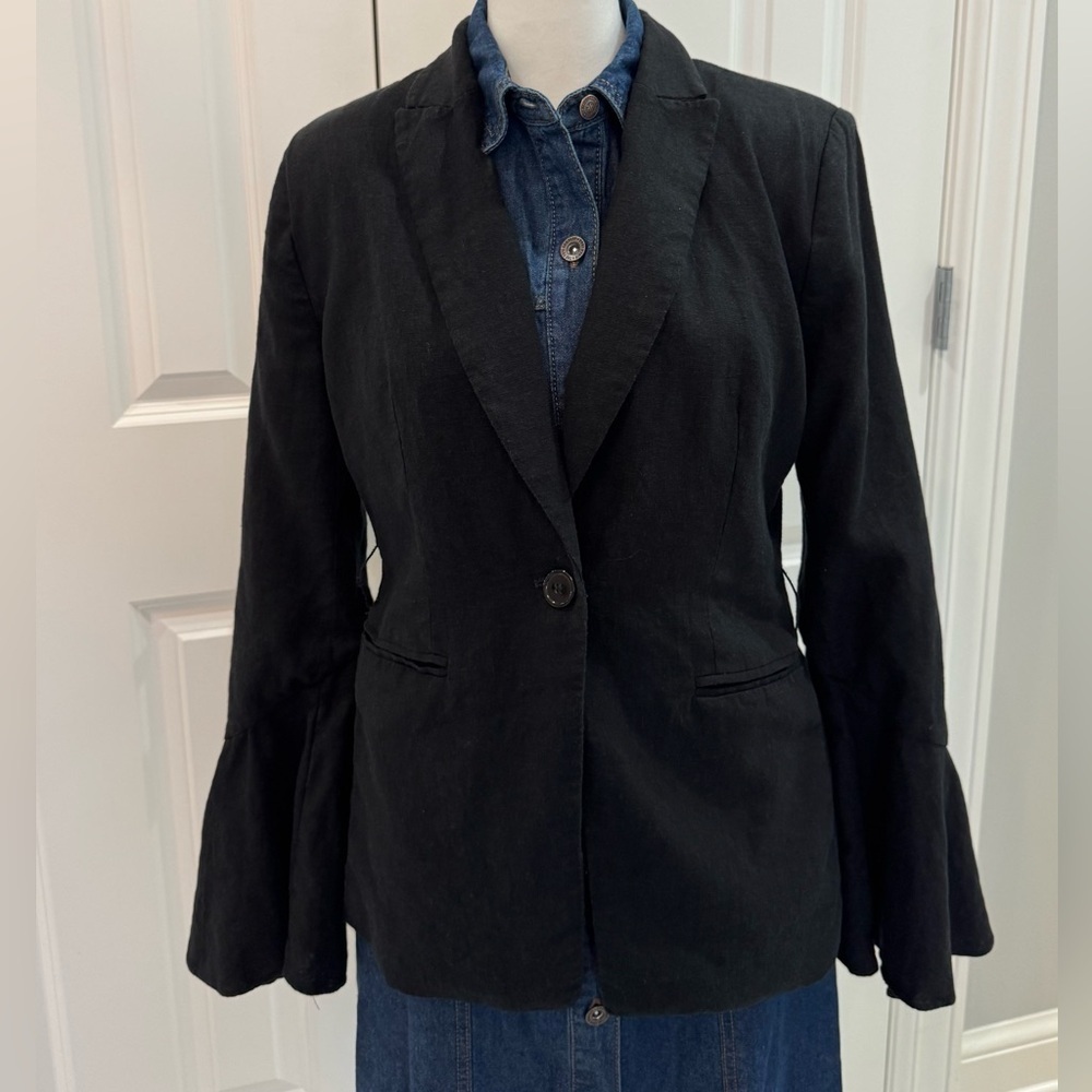 Free People Flared Sleeve Blazer Black Size Small Linen blend - Picture 5 of 15